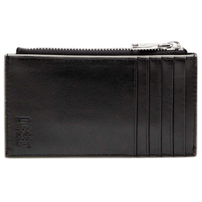 Silver - Back - Diesel Metal Logo Leather Card Holder