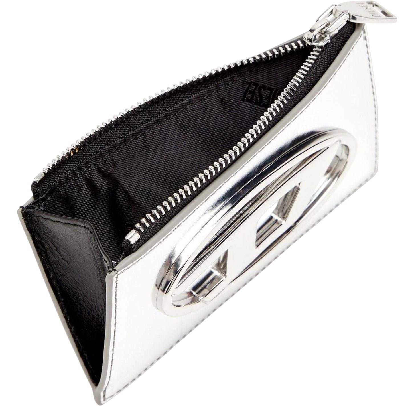 Silver - Side - Diesel Metal Logo Leather Card Holder