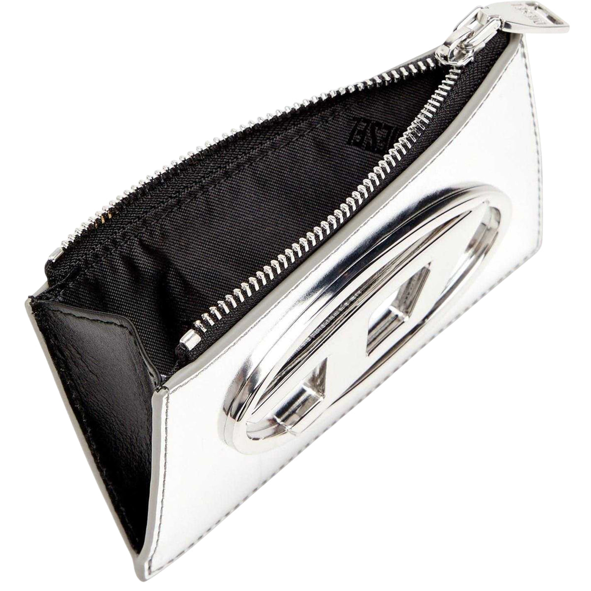 Silver - Side - Diesel Metal Logo Leather Card Holder