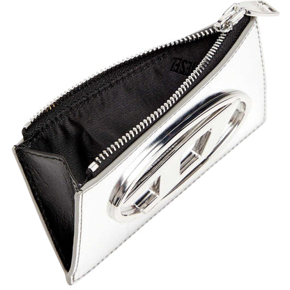 Silver - Side - Diesel Metal Logo Leather Card Holder