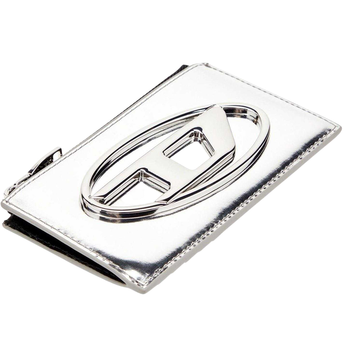 Silver - Lifestyle - Diesel Metal Logo Leather Card Holder