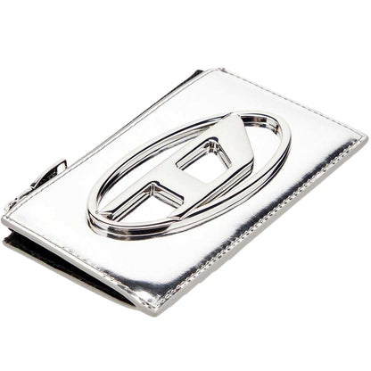 Silver - Lifestyle - Diesel Metal Logo Leather Card Holder