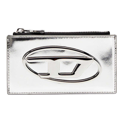 Silver - Front - Diesel Metal Logo Leather Card Holder