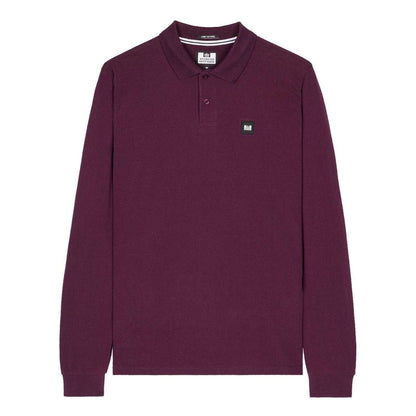 Berry - Front - Weekend Offender Mens Dice Badge Long-Sleeved Polo Shirt