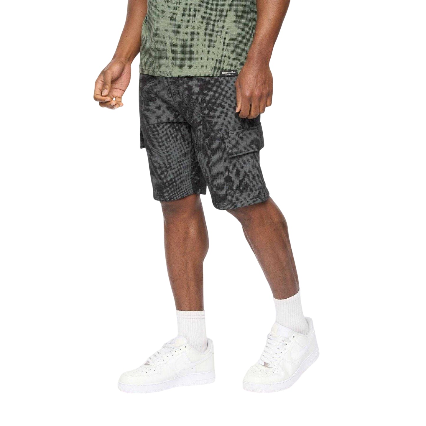 Black - Side - Crosshatch Mens Cardon Camo Cargo Shorts