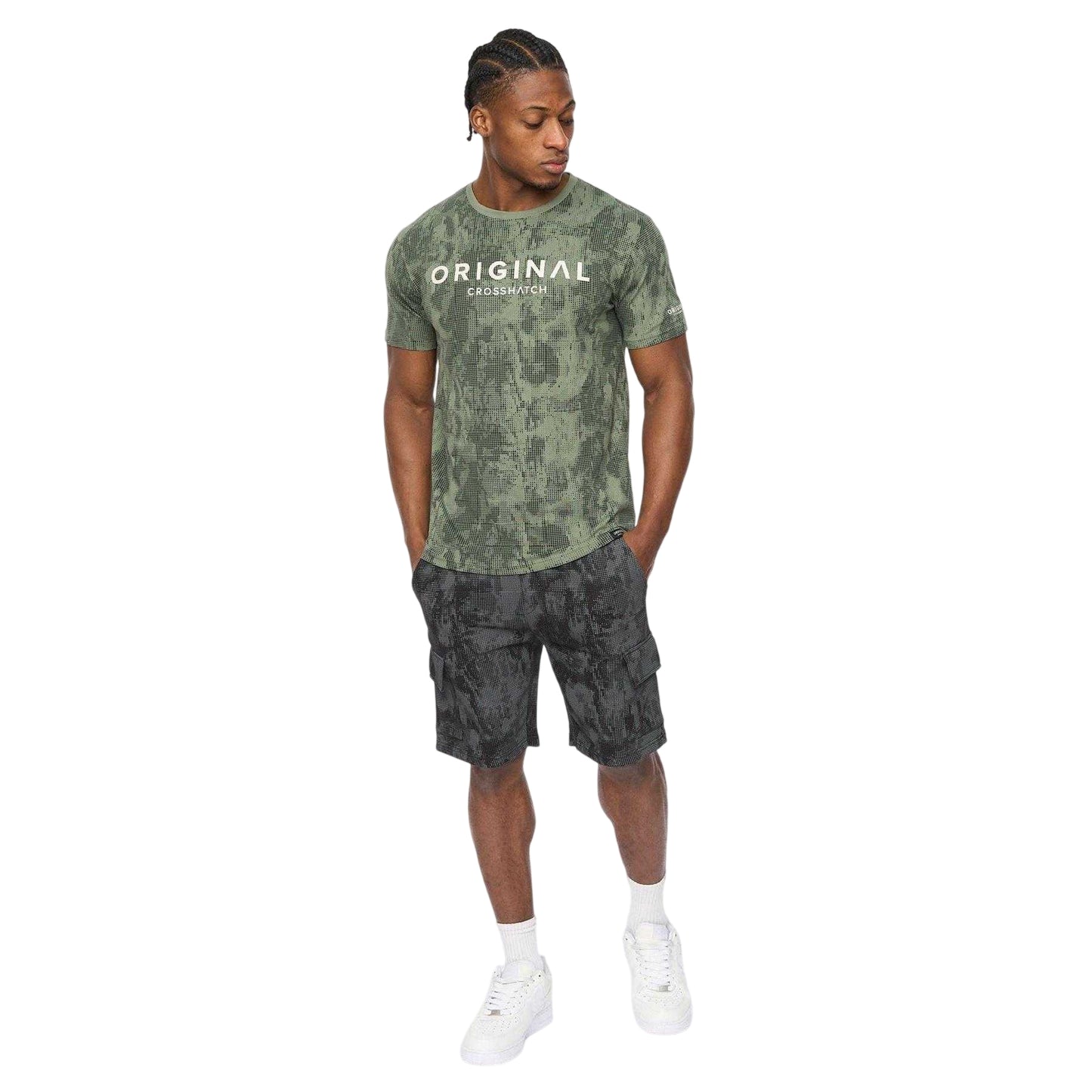 Black - Pack Shot - Crosshatch Mens Cardon Camo Cargo Shorts