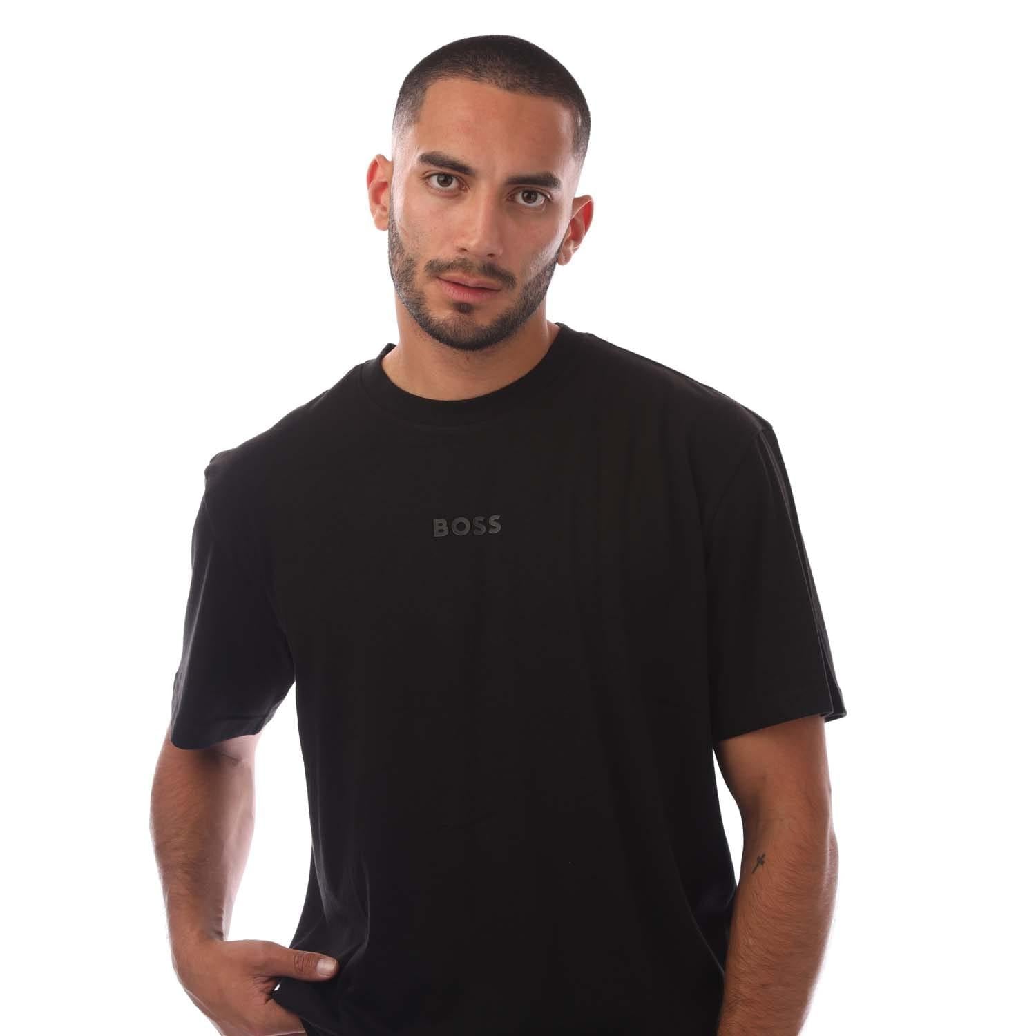 Black - Side - Hugo Boss Mens Tonal Logo T-Shirt