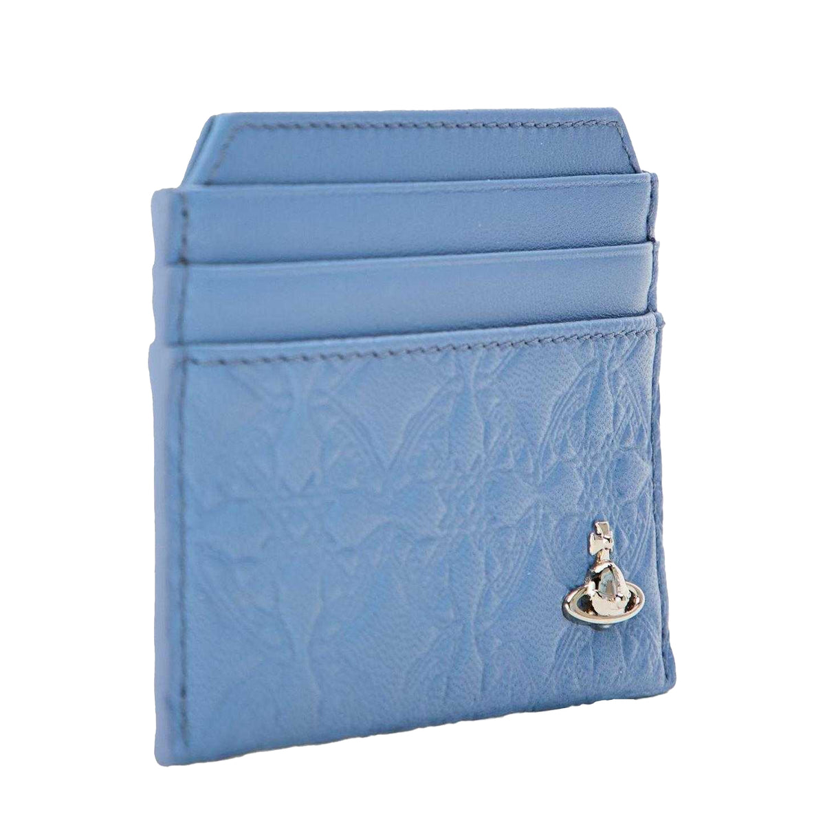 Blue - Side - Vivienne Westwood Saturn Orb Embossed Leather Card Holder