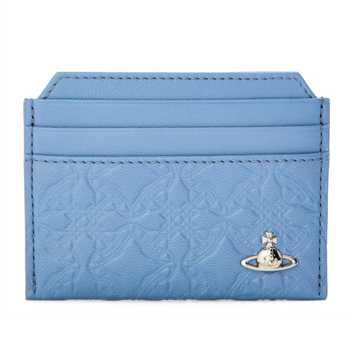 Blue - Front - Vivienne Westwood Saturn Orb Embossed Leather Card Holder
