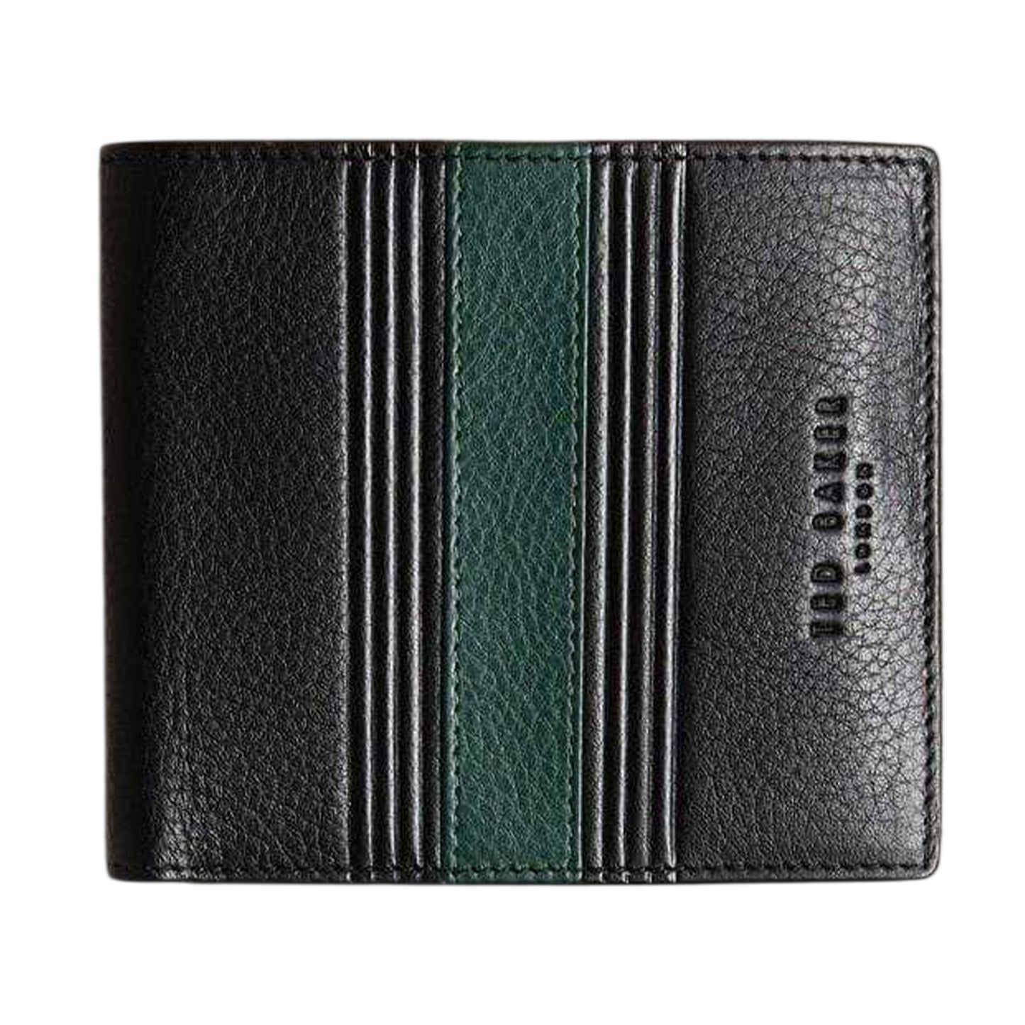 Black - Front - Ted Baker Striped Leather Bi-Fold Wallet
