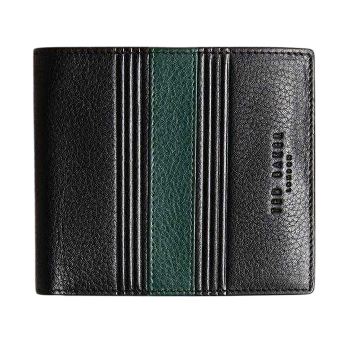 Black - Front - Ted Baker Striped Leather Bi-Fold Wallet