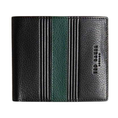 Black - Front - Ted Baker Striped Leather Bi-Fold Wallet