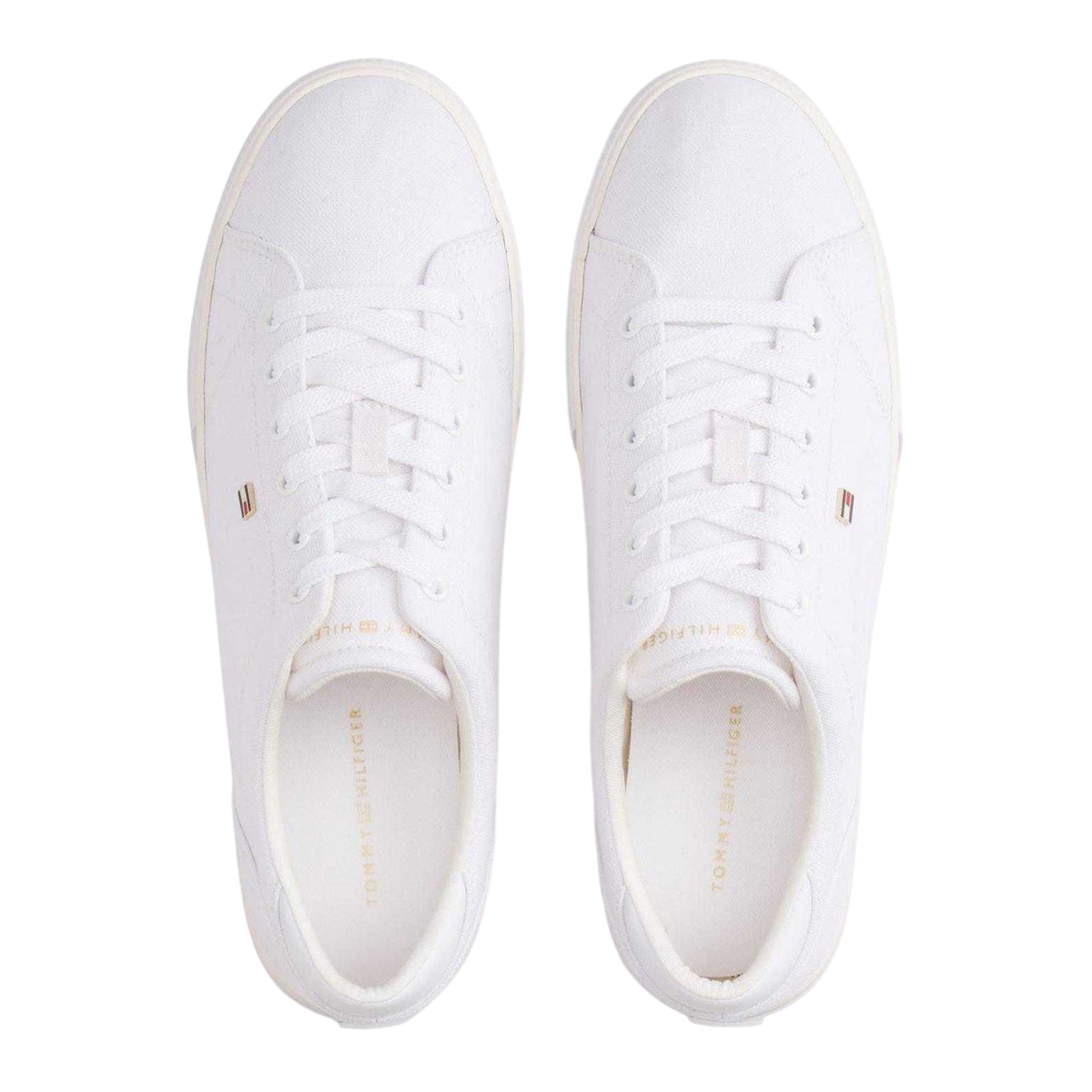 White - Side - Tommy Hilfiger Womens-Ladies Flag Logo Canvas Flat Trainers