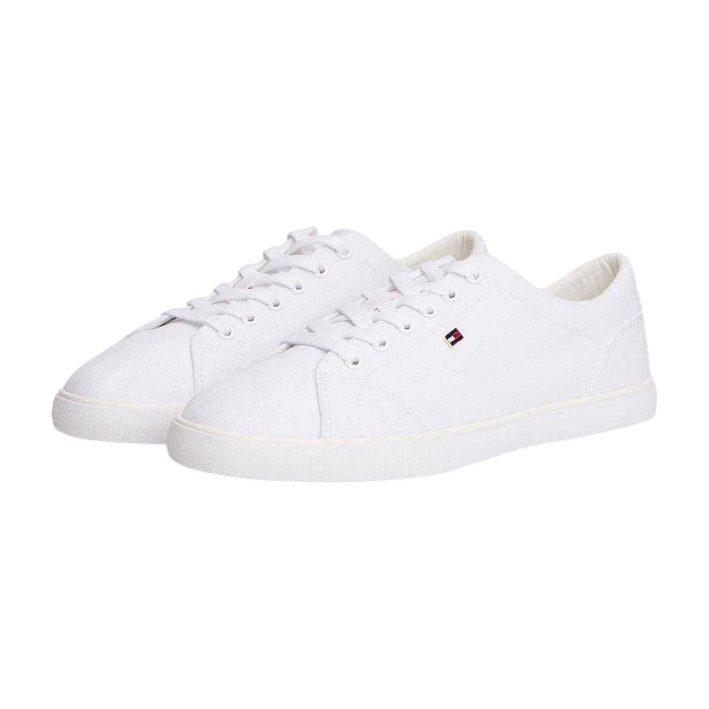 White - Lifestyle - Tommy Hilfiger Womens-Ladies Flag Logo Canvas Flat Trainers