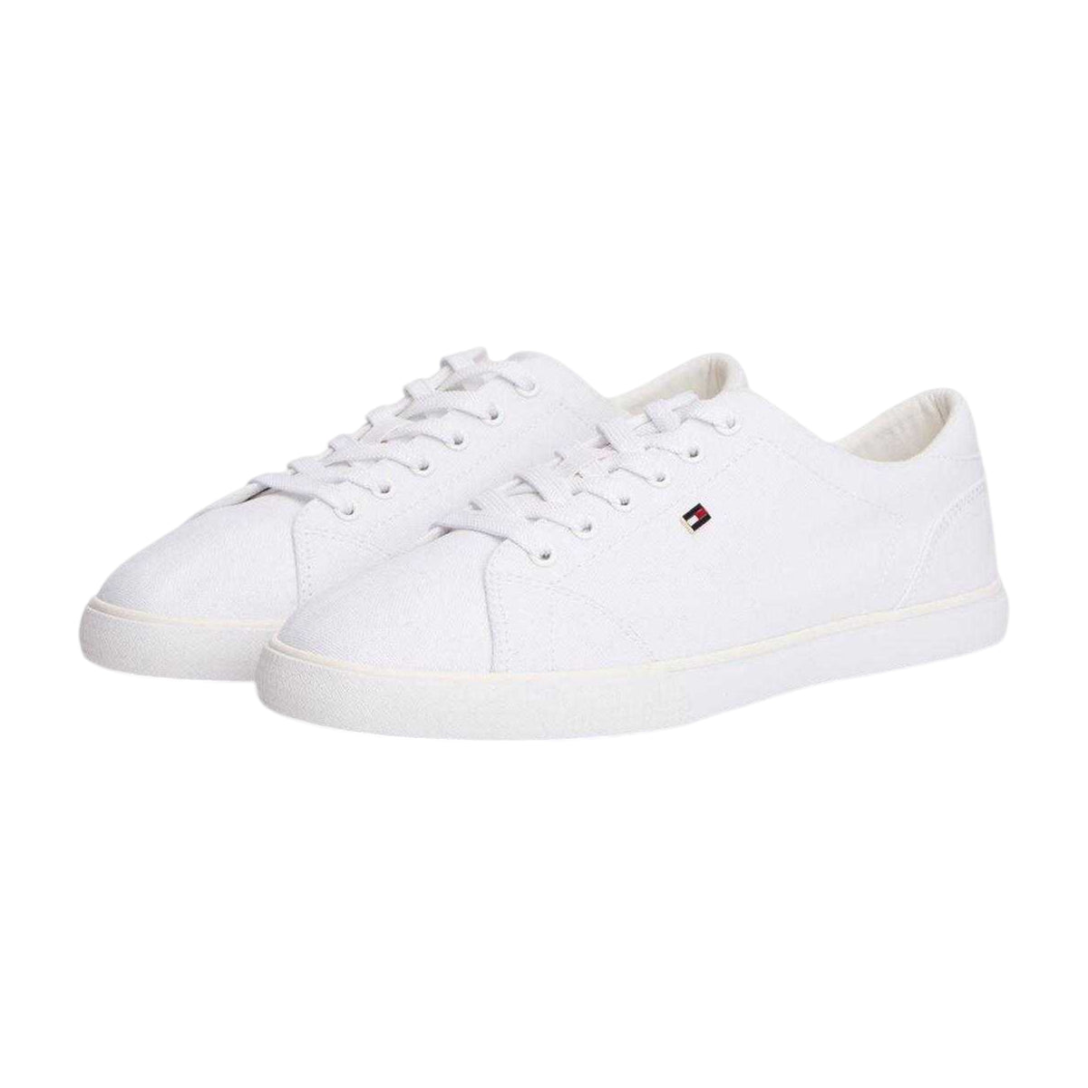 White - Lifestyle - Tommy Hilfiger Womens-Ladies Flag Logo Canvas Flat Trainers