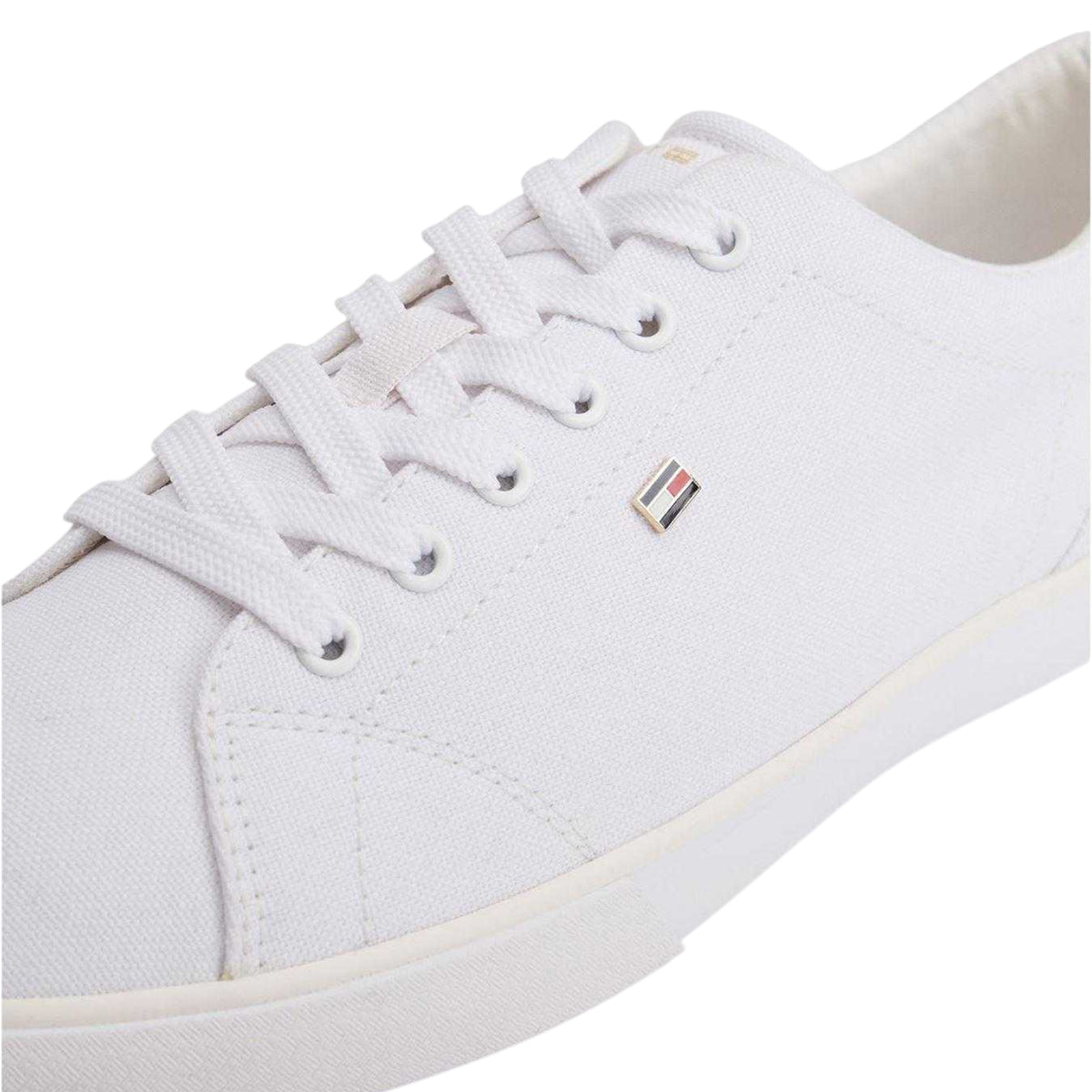 White - Pack Shot - Tommy Hilfiger Womens-Ladies Flag Logo Canvas Flat Trainers