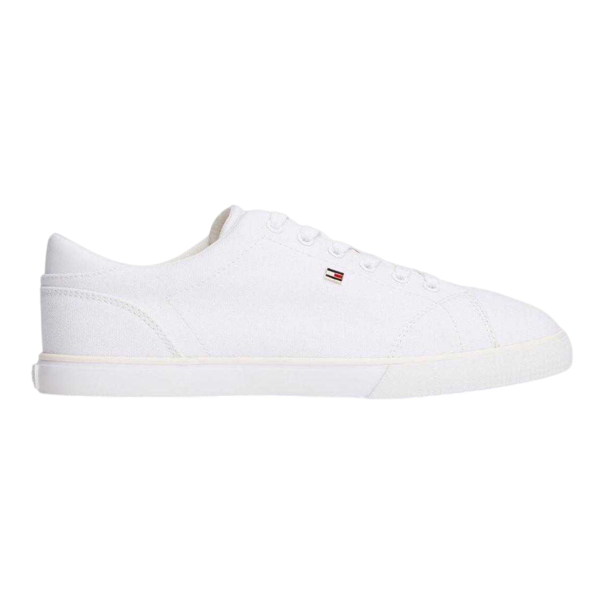 White - Front - Tommy Hilfiger Womens-Ladies Flag Logo Canvas Flat Trainers