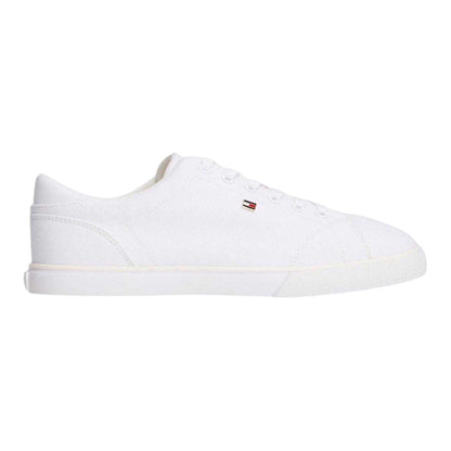White - Front - Tommy Hilfiger Womens-Ladies Flag Logo Canvas Flat Trainers