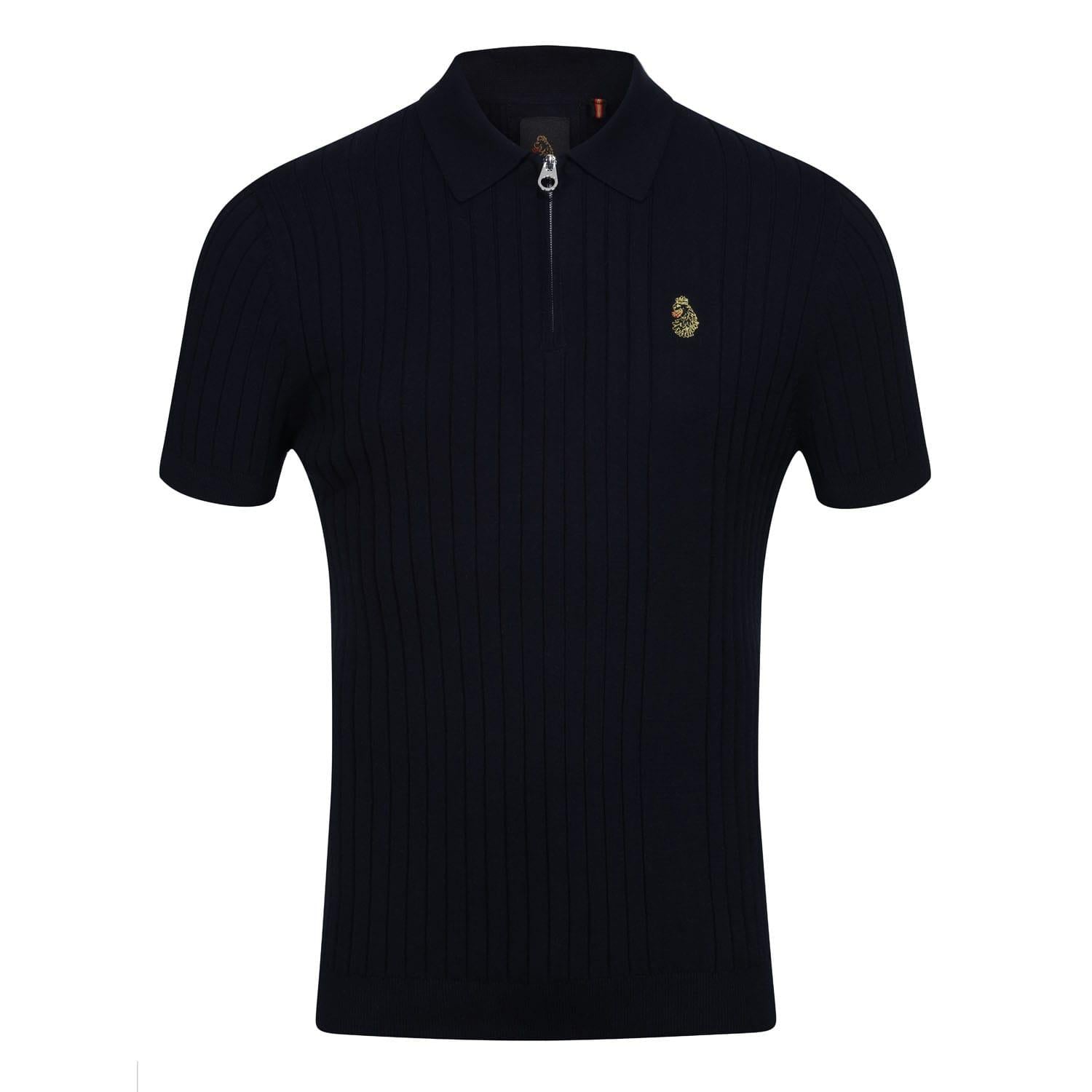 Navy - Front - Luke 1977 Mens Eyes Knitted Ribbed Polo Shirt