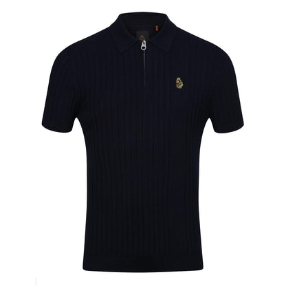 Navy - Front - Luke 1977 Mens Eyes Knitted Ribbed Polo Shirt