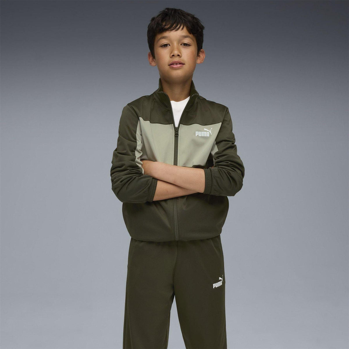 Dark Olive - Pack Shot - Puma Childrens-Kids Colour Block Tracksuit Top