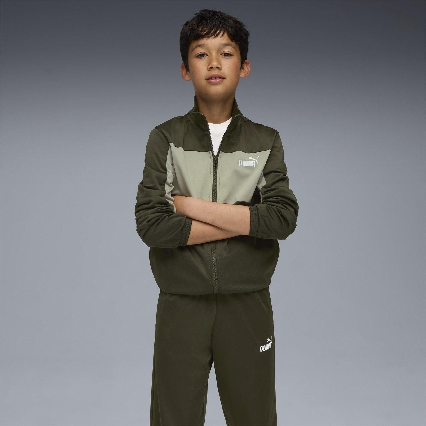 Dark Olive - Pack Shot - Puma Childrens-Kids Colour Block Tracksuit Top