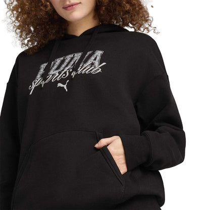 Puma Black - Side - Puma Womens-Ladies Logo Overhead Hoodie
