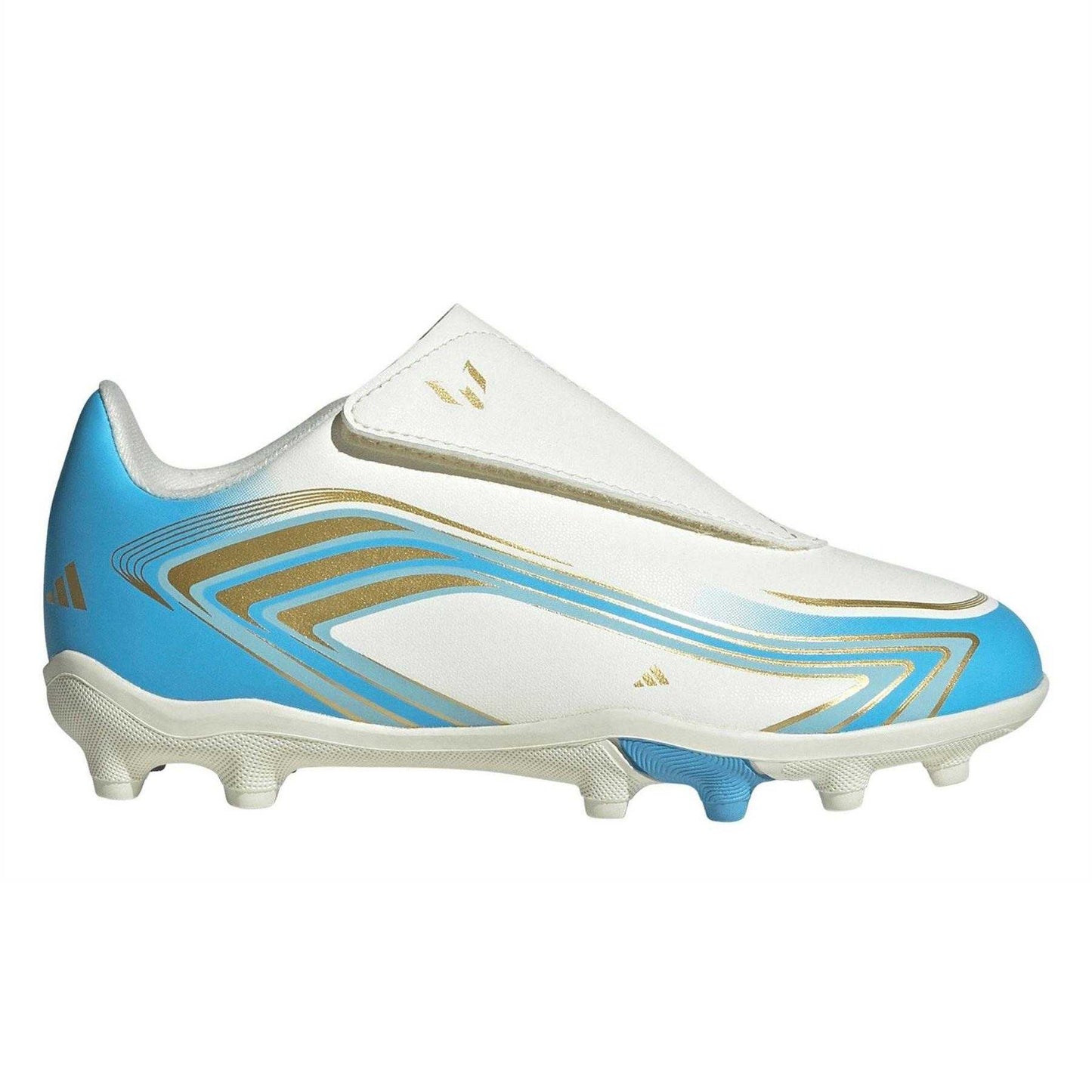 Cream-Blue-Gold - Front - Adidas Childrens-Kids F50 Laceless Firm Ground Football Boots