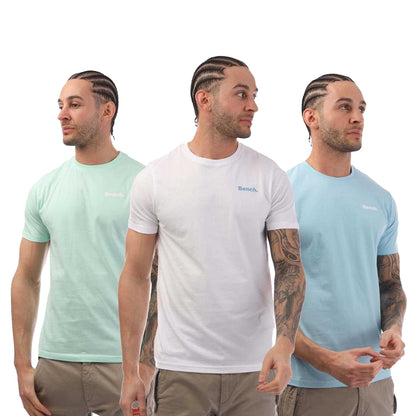 White-Blue-Green - Front - Bench Mens Stanille Logo T-Shirt (Pack of 3)