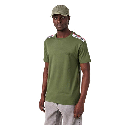 Green - Side - Moschino Mens Tape Taped Shoulders T-Shirt