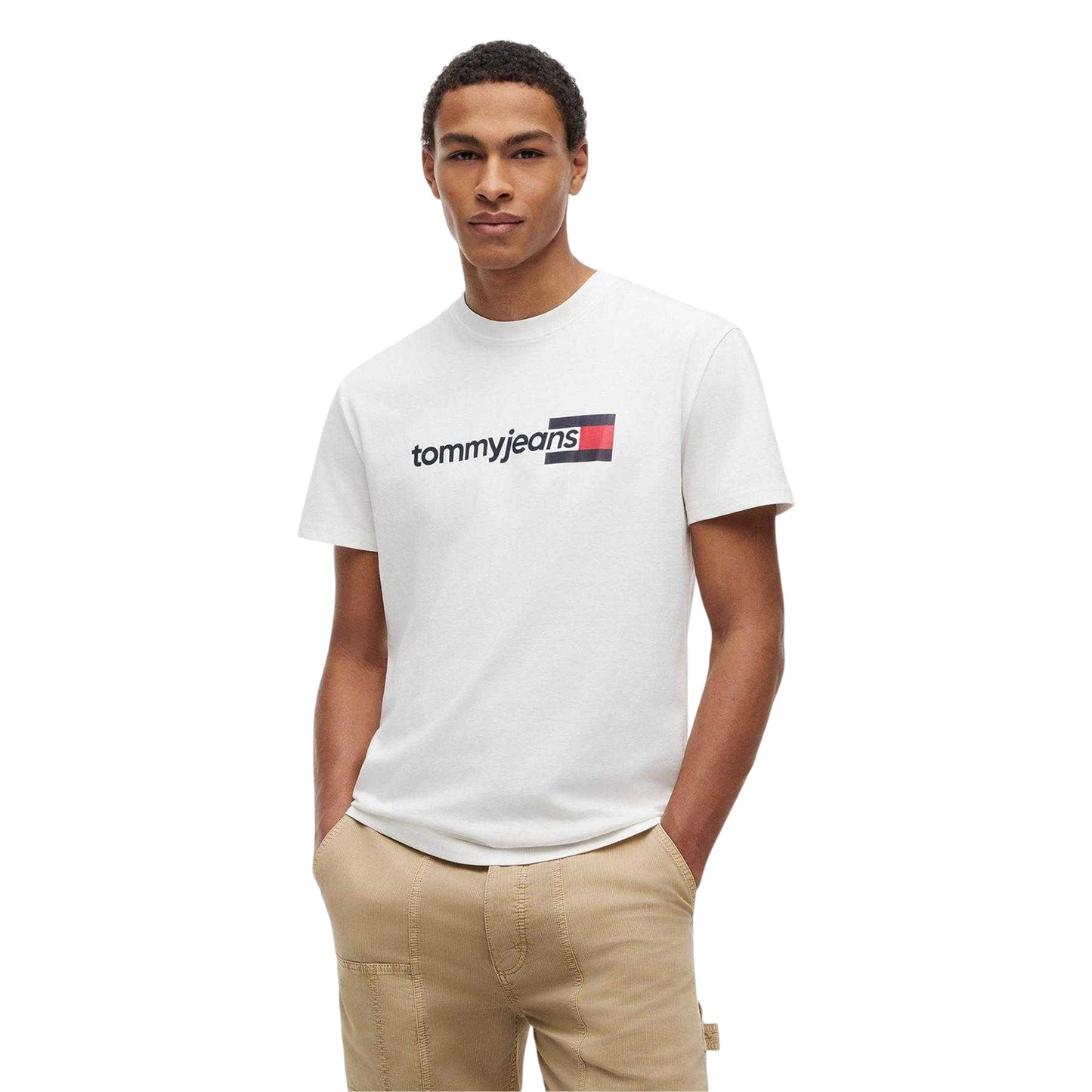 Ecru - Side - Tommy Jeans Mens Logo T-Shirt