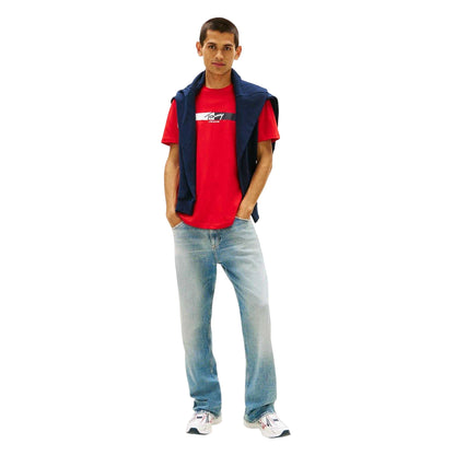 Red - Side - Tommy Jeans Mens Logo Regular T-Shirt