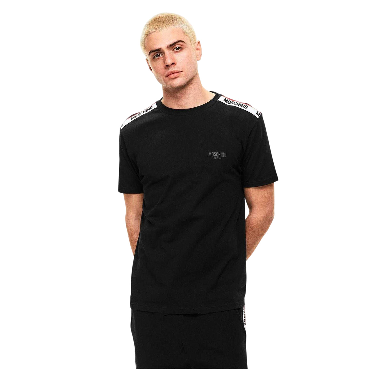 Black - Side - Moschino Mens Tape Regular T-Shirt