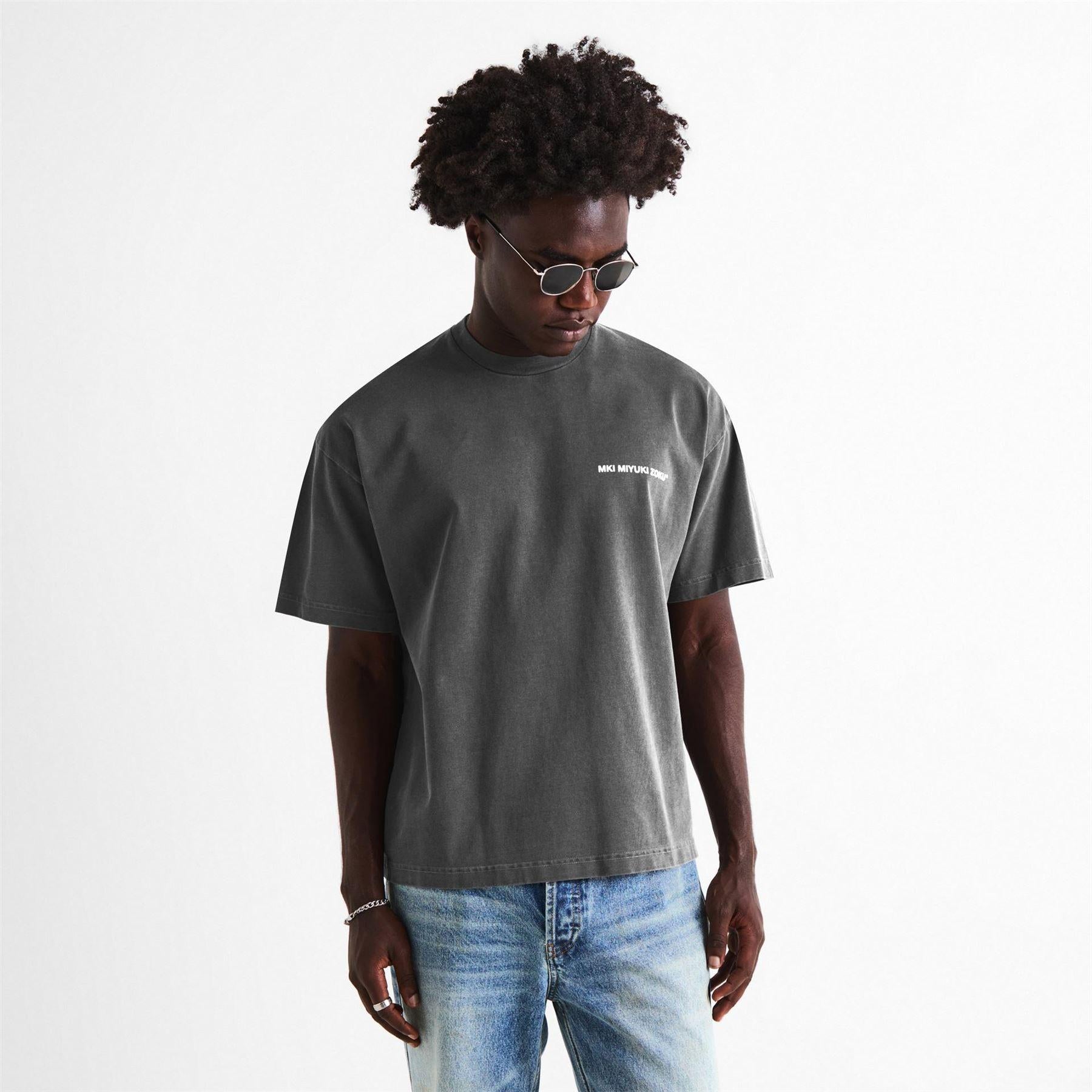Pigment Black - Side - MKI MIYUKI ZOKU Mens Uniform Oversized T-Shirt