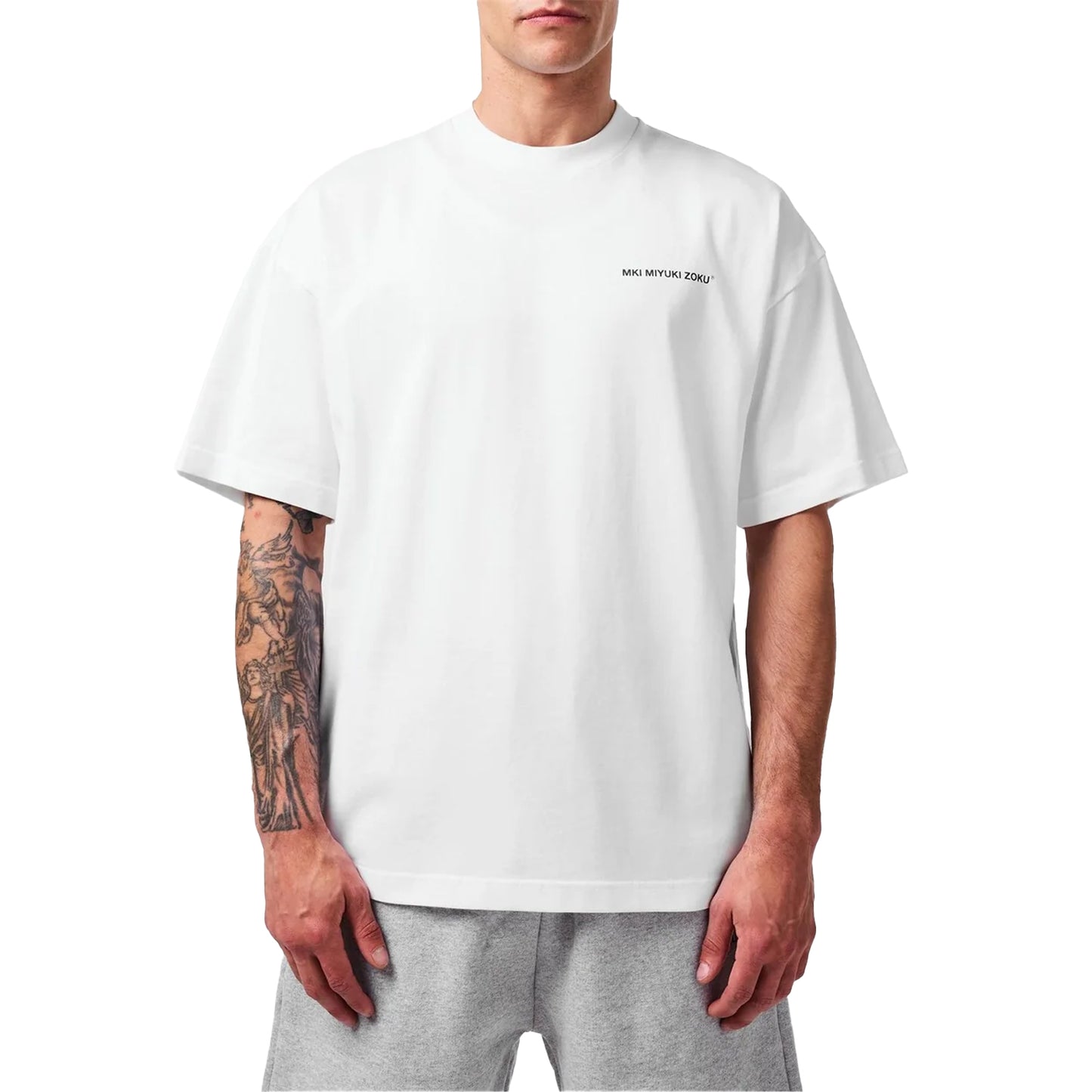 White - Side - MKI MIYUKI ZOKU Mens Uniform Oversized T-Shirt