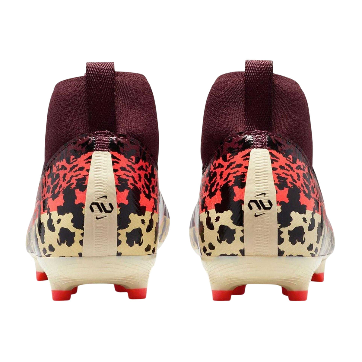 Burgundy - Back - Nike Childrens-Kids Zoom Mercurial Superfly 10 Academy Leopard Print Laceless Firm Ground Football Boots
