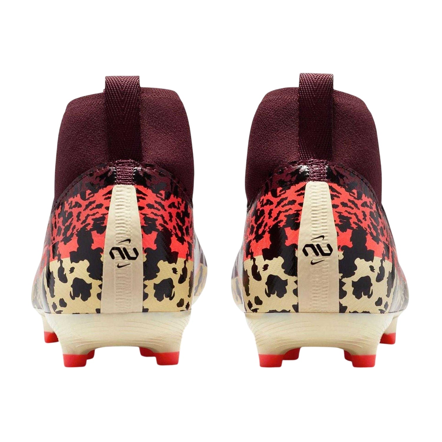 Burgundy - Back - Nike Childrens-Kids Zoom Mercurial Superfly 10 Academy Leopard Print Laceless Firm Ground Football Boots