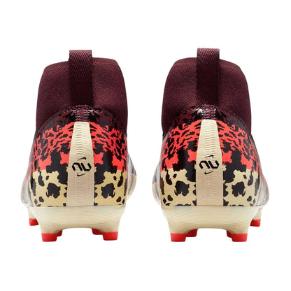 Burgundy - Back - Nike Childrens-Kids Zoom Mercurial Superfly 10 Academy Leopard Print Laceless Firm Ground Football Boots