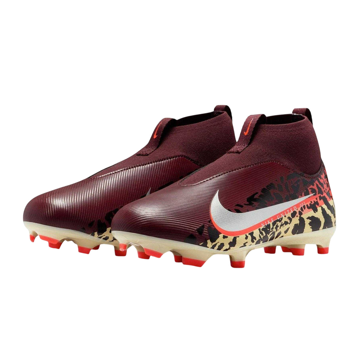 Burgundy - Lifestyle - Nike Childrens-Kids Zoom Mercurial Superfly 10 Academy Leopard Print Laceless Firm Ground Football Boots