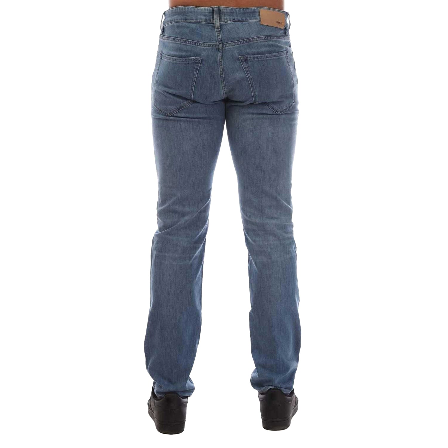 Turquoise - Back - Boss Mens Maine3 Leather Badge Slim Jeans