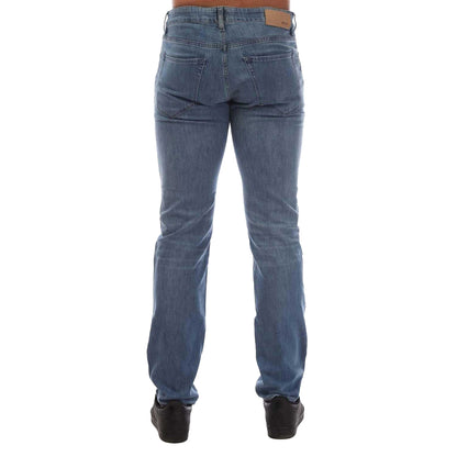 Turquoise - Back - Boss Mens Maine3 Leather Badge Slim Jeans