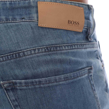 Turquoise - Lifestyle - Boss Mens Maine3 Leather Badge Slim Jeans