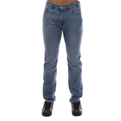 Turquoise - Front - Boss Mens Maine3 Leather Badge Slim Jeans
