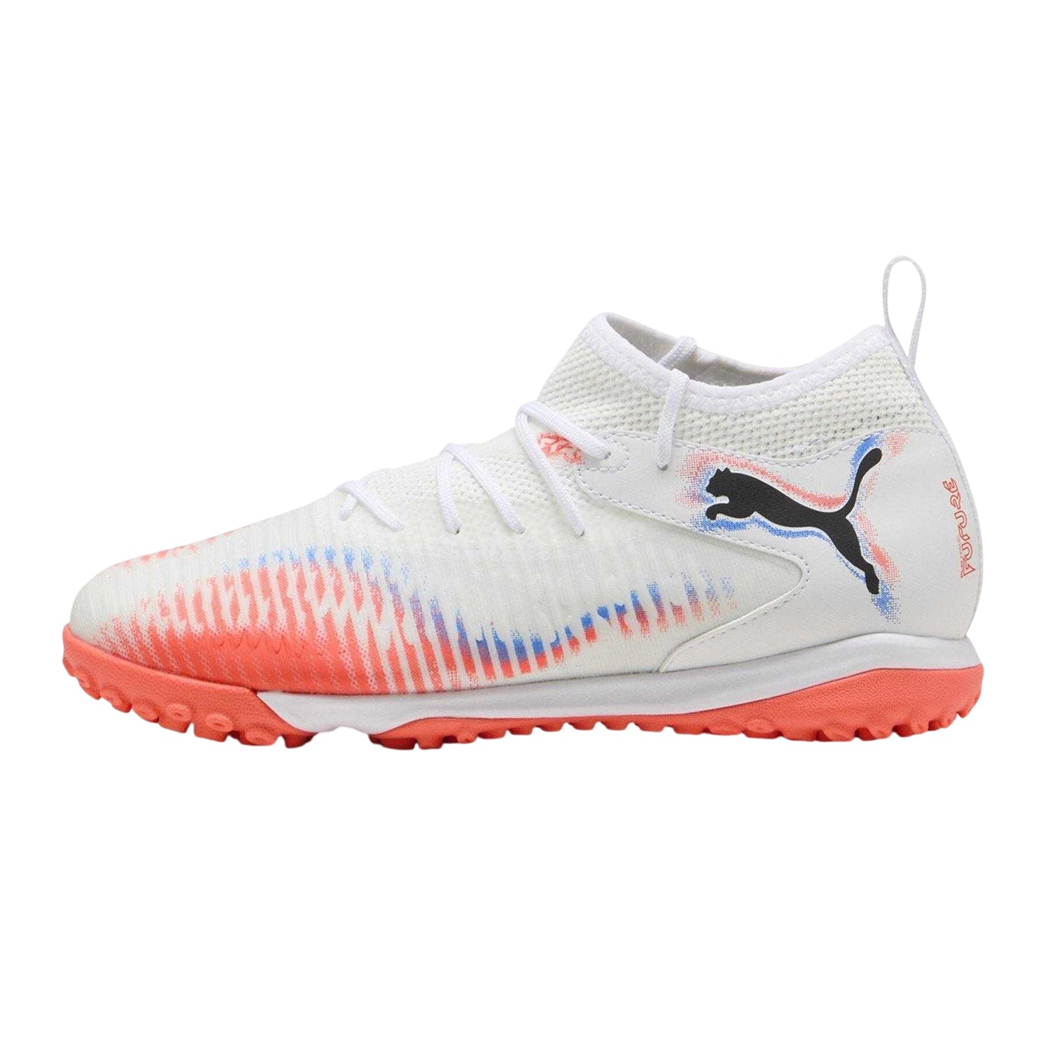 White-Black-Glowing Red - Side - Puma Childrens-Kids Future 8 Match Astro Turf Trainers
