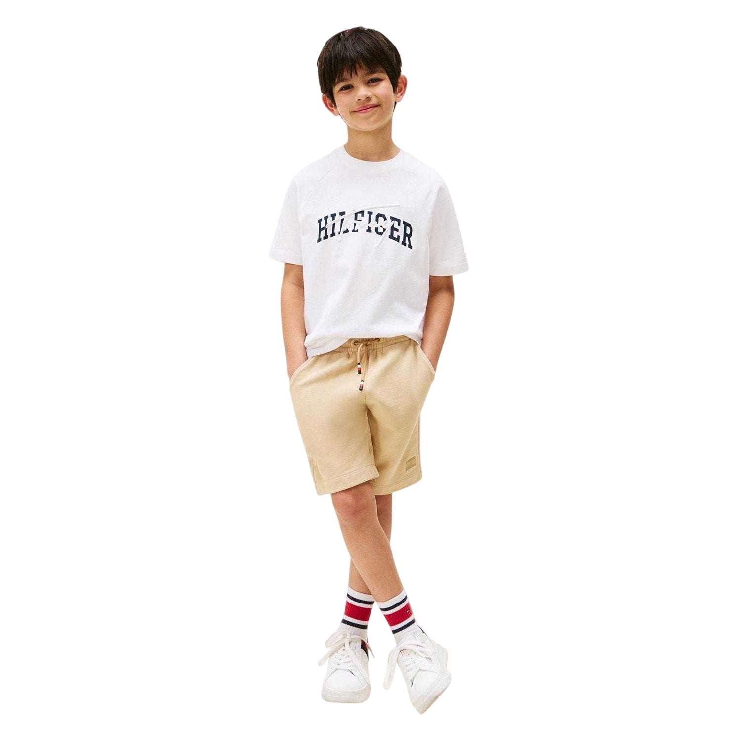 White - Side - Tommy Hilfiger Childrens-Kids Script Raglan T-Shirt