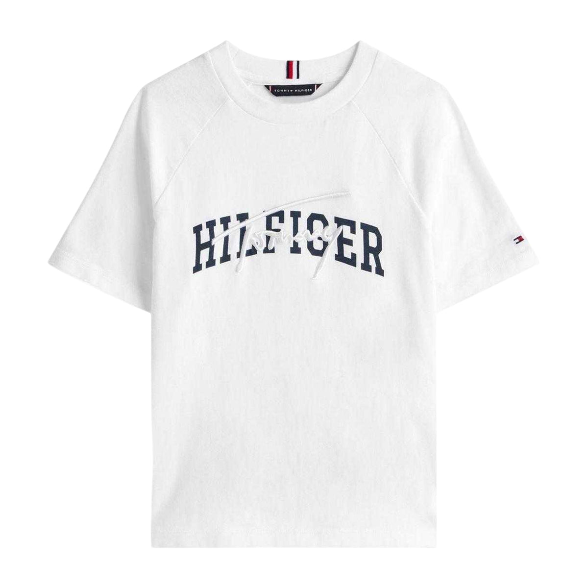 White - Front - Tommy Hilfiger Childrens-Kids Script Raglan T-Shirt