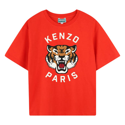 Red - Front - Kenzo Childrens-Kids Tiger Relaxed Fit T-Shirt