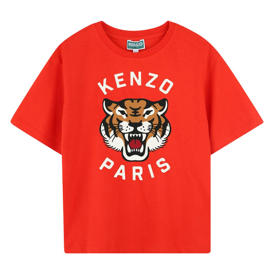 Red - Front - Kenzo Childrens-Kids Tiger Relaxed Fit T-Shirt