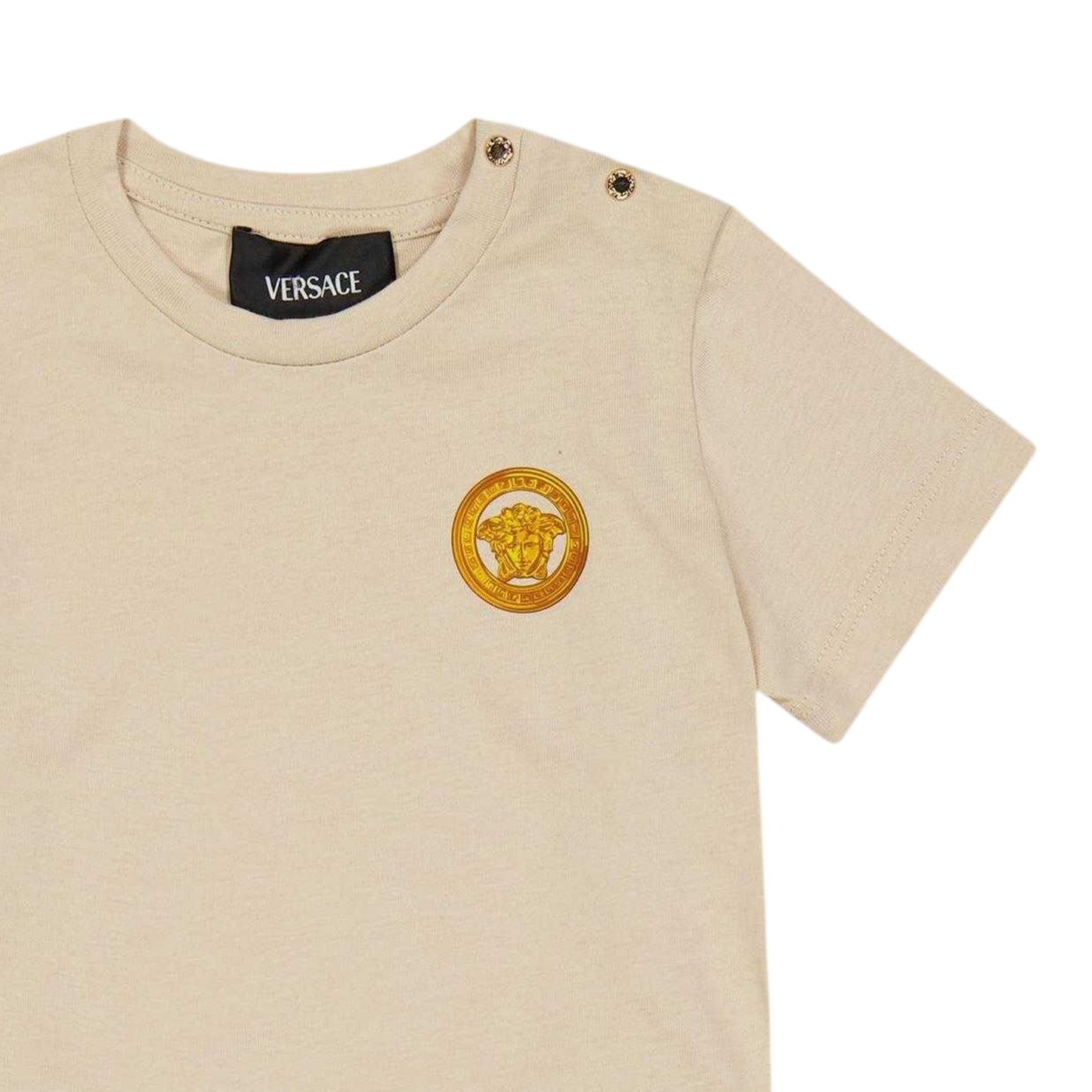Beige - Side - Versace Childrens-Kids Logo Cotton Jersey T-Shirt