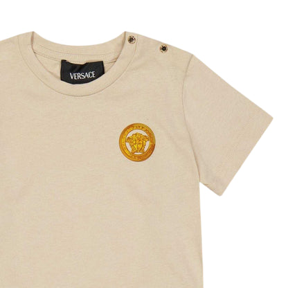 Beige - Side - Versace Childrens-Kids Logo Cotton Jersey T-Shirt